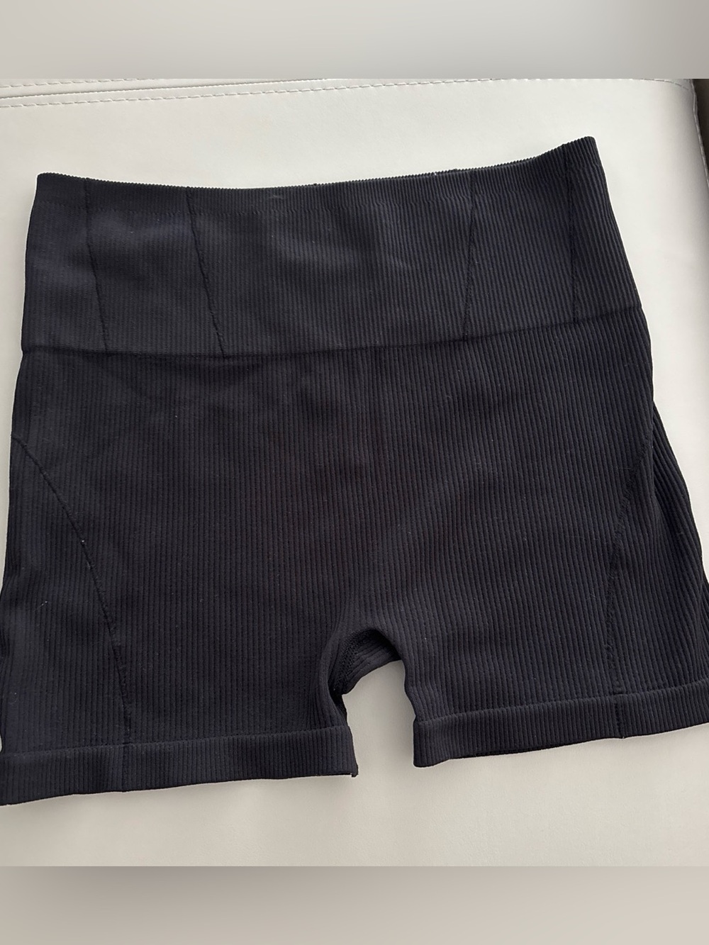 One Step Ahead Black Ribbed High-Waist Bike Shorts